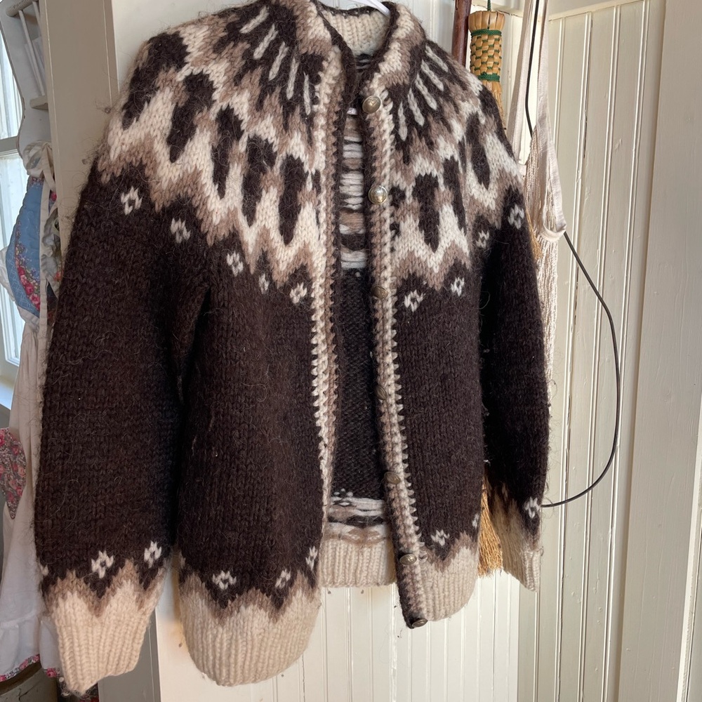 Wool Fair isle cardigan with Buffalo nickel buttons